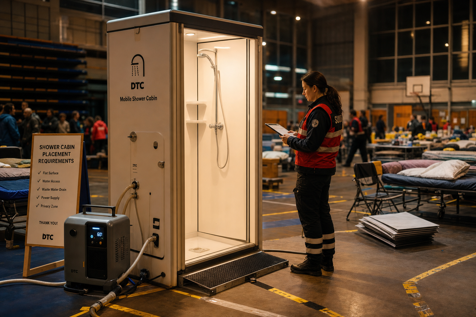 Installatie mobiele douchecabine