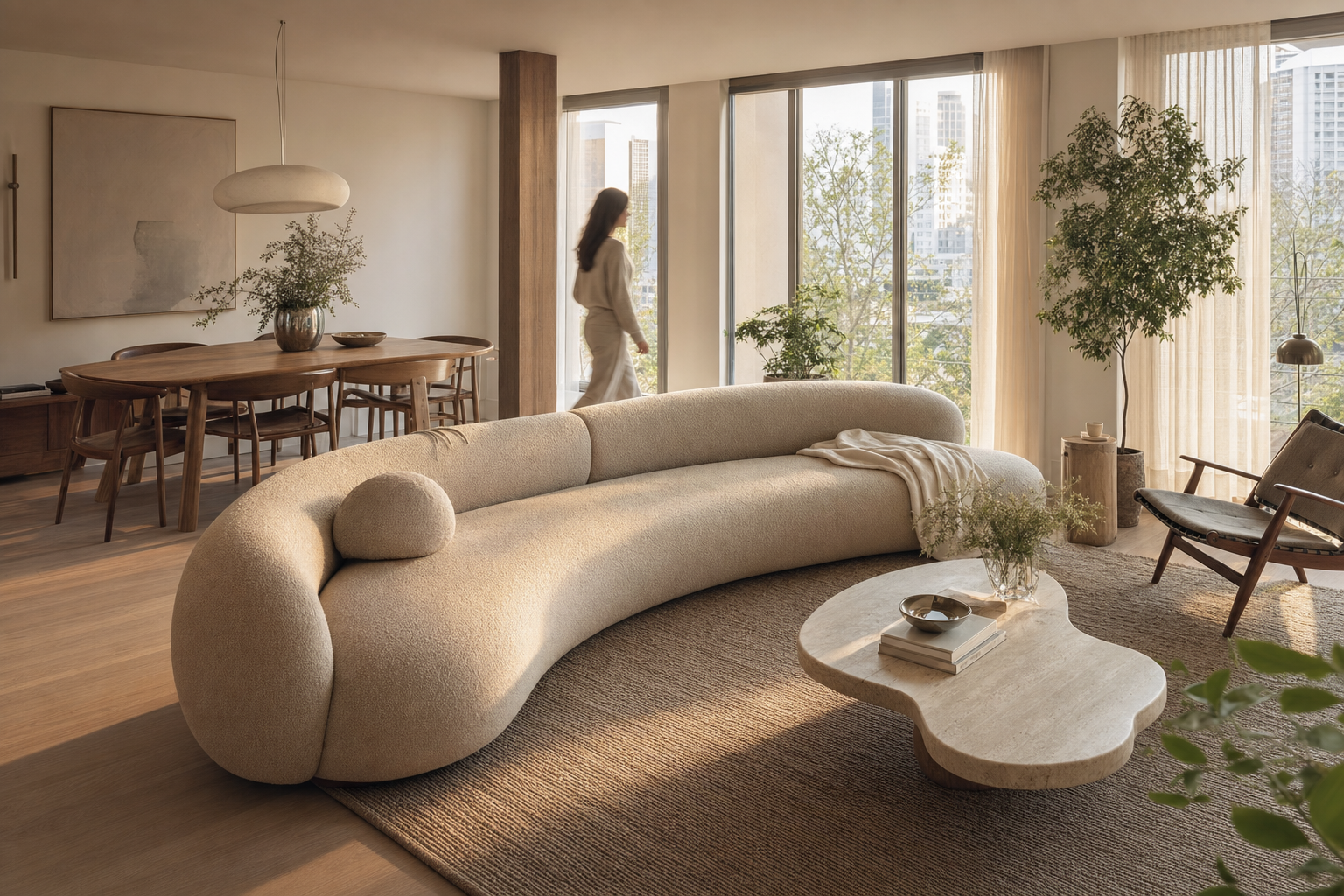 Bank met organische vorm in modern interieur