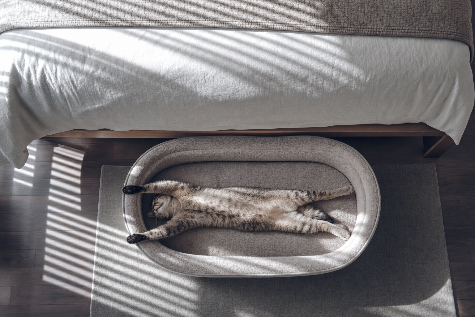 Hond en kat in verschillende slaaphoudingen
